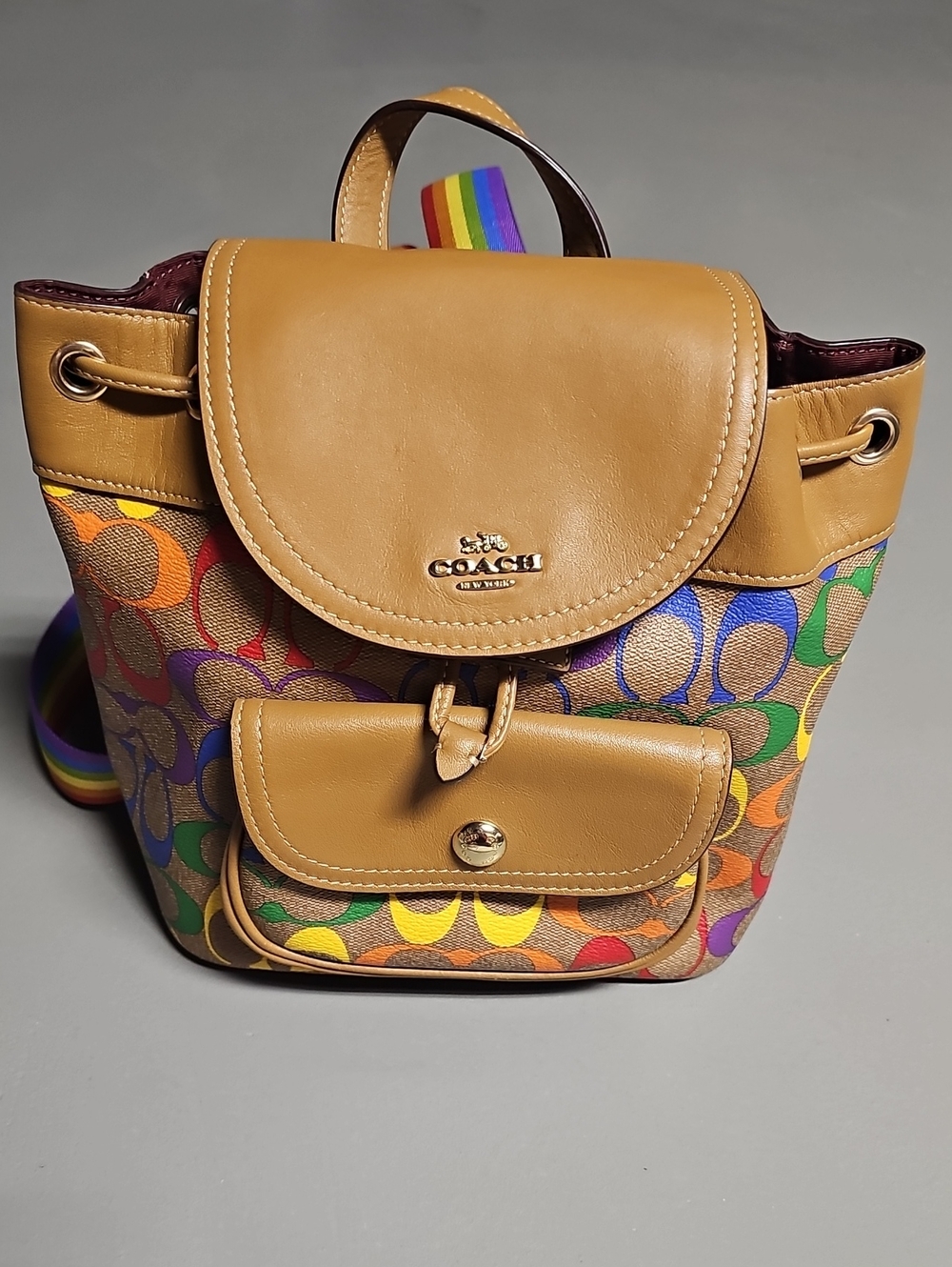 Coach C4097 Pennie Backpack 22 In Rainbow Signature Canvas Saddle / Multicolor